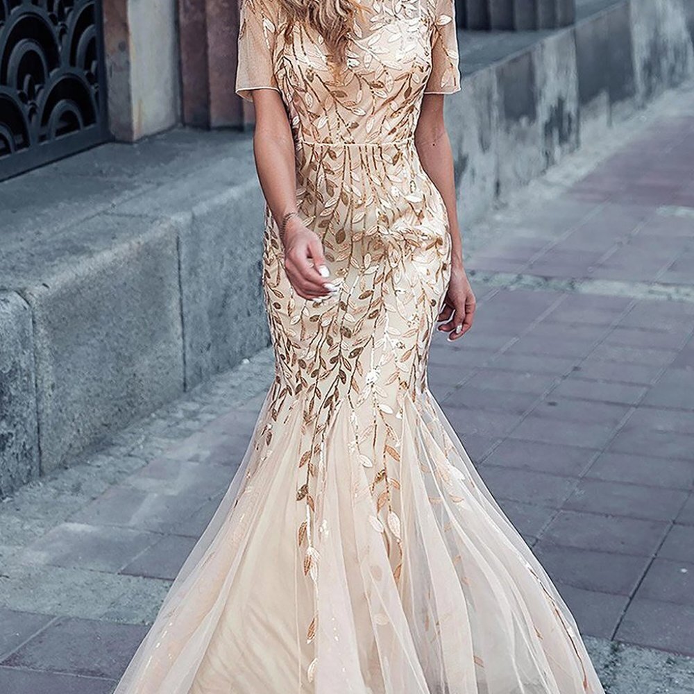 CHAMPAGNE MOTHER OF BRIDE EVENING FORMAL SHEATH GLITTERY LONG DRESS GOWN AC7707